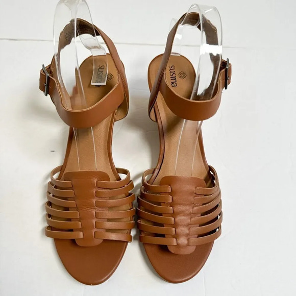 Susina Womens Sandals Wedge Heel Strappy Leather Ankle Strap Brown Size 9 - Picture 2 of 9